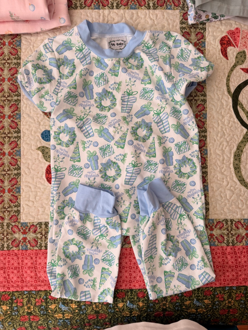 Unbranded Kids Holiday Pajama Set in Light Blue and Green